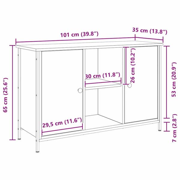 TV-Schrank Schwarz Eiche 101x35x65 cm Engineered Wood und Stahl