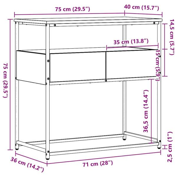 Konsolentisch Altholz 75x40x75 cm aus Holzwerkstoff und Stahl