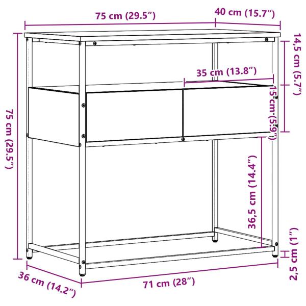 Konsole Tisch Schwarze Eiche 75x40x75 cm engineered Holz und Stahl