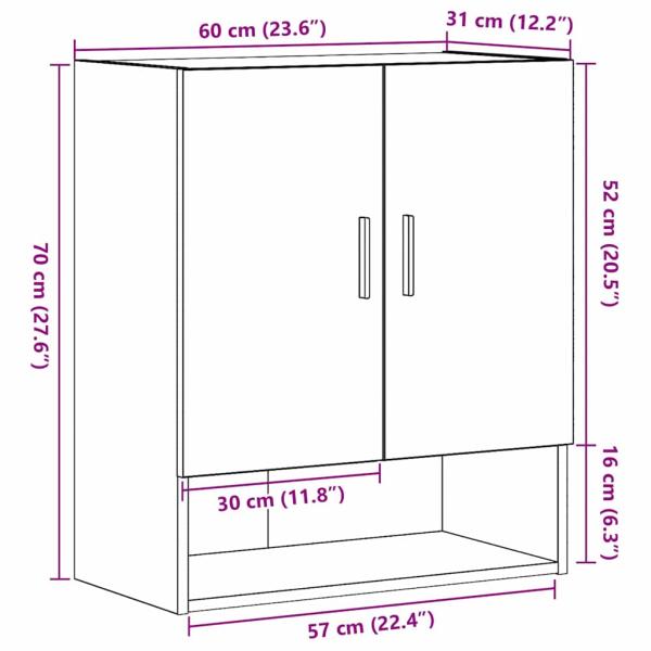 Wandschrank schwarz Eiche 60x31x70 cm Holzwerkstoff