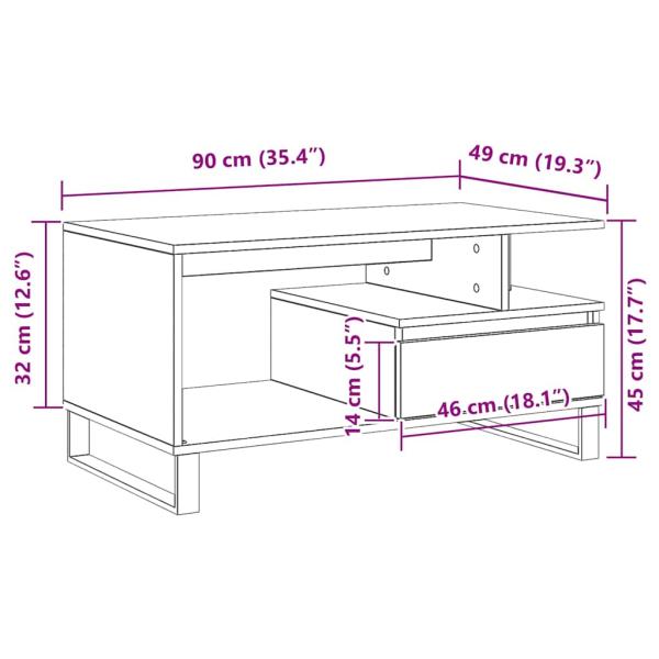 Couchtisch Schwarz Eiche 90x49x45 cm Engineering Holz