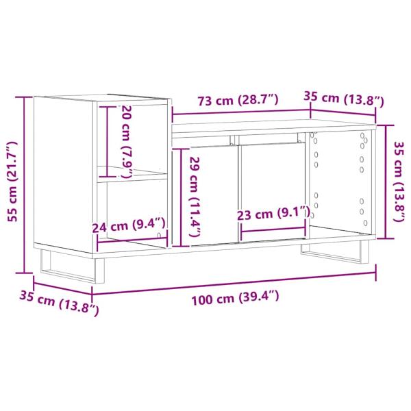 TV-Bank Schwarz Eiche 100x35x55 cm Werkstoff