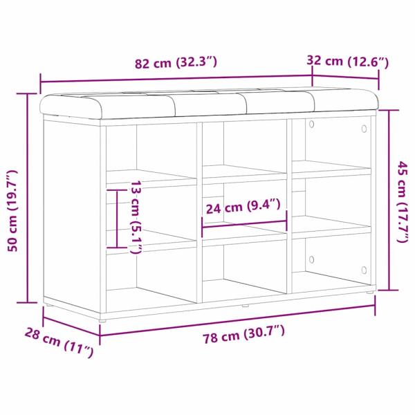 Schuhbank Schwarz 82 x 32 x 50 cm Holzwerkstoff