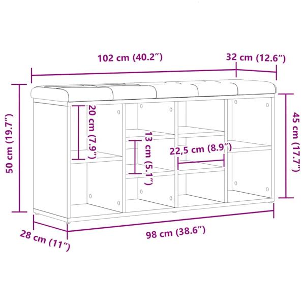 Stauraumbank Schwarz Eichenholz 100x30x48 cm Engineered Wood