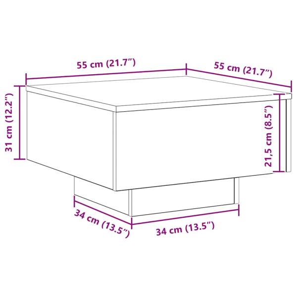 Couchtisch mit LED-Lichtern aus Artisan-Eiche 55x55x31 cm