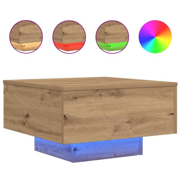 Couchtisch mit LED-Lichtern aus Artisan-Eiche 55x55x31 cm