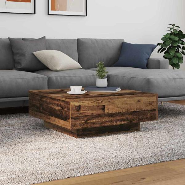 ARDEBO.de - Couchtisch mit LED-Lichtern aus altem Holz 80x80x31 cm