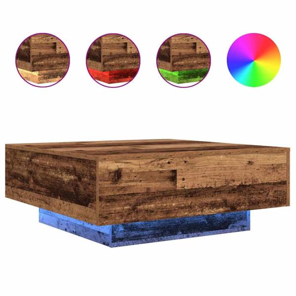 Couchtisch mit LED-Lichtern aus altem Holz 80x80x31 cm