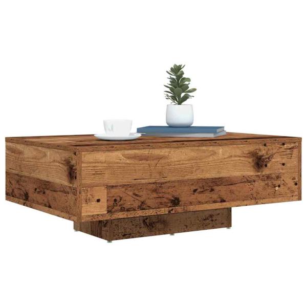 Couchtisch mit LED-Lichtern aus altem Holz 85x55x31 cm