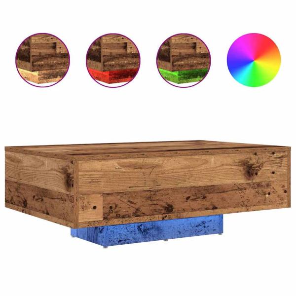 Couchtisch mit LED-Lichtern aus altem Holz 85x55x31 cm