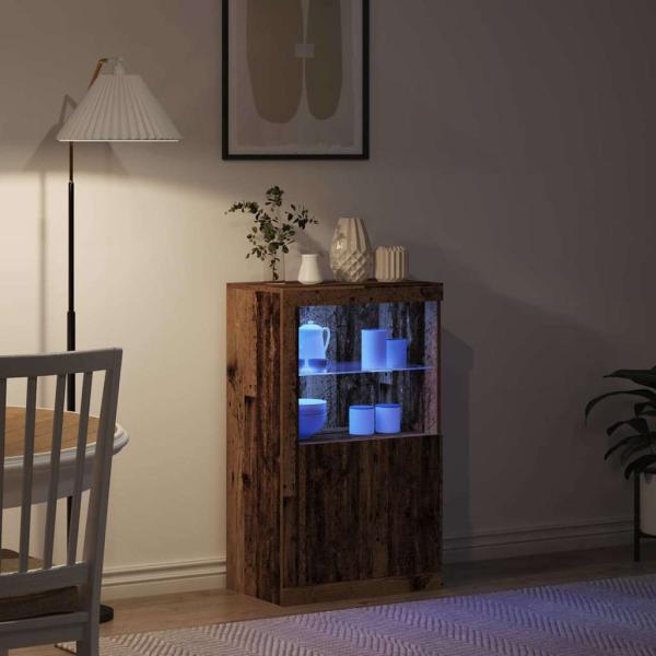 Sideboard mit LED-Lichtern Altholz 60,5x37x100 cm