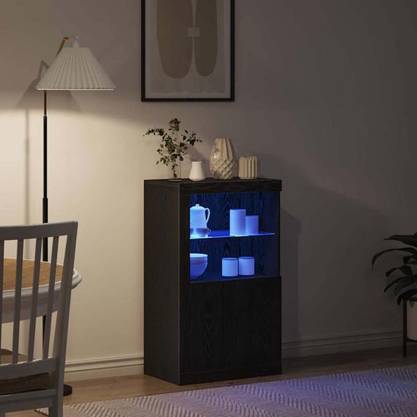 Sideboard mit LED-Lichtern Schwarz Eiche 60,5x37x100 cm