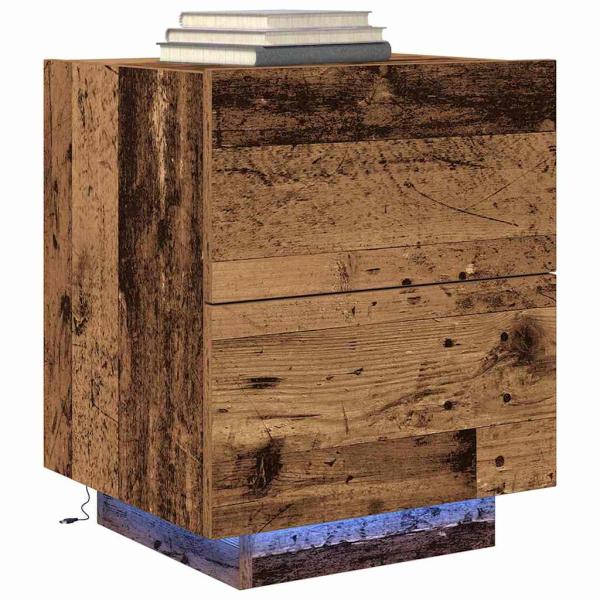 Nachttisch mit LED-Lichtern Alteiche 45x40x55 cm