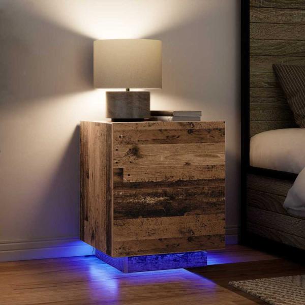 Nachttisch mit LED-Lichtern Alteiche 45x40x55 cm