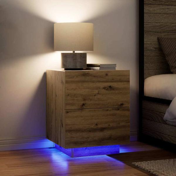 Nachttisch mit LED-Lichtern Artisan Eiche 45x40x55 cm