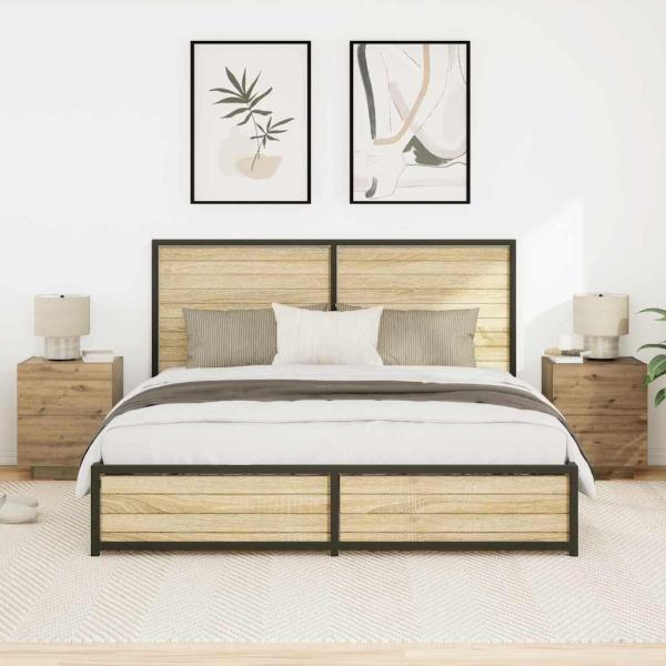 Nachttische mit LED-Lichtern 2 Teile Artisan Eiche 45x40x55 cm