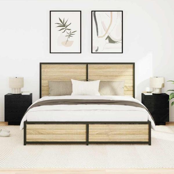 Nachttische mit LED-Lichtern 2 Stück Schwarz Eiche 45x40x55 cm