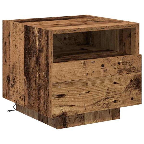 Nachttisch mit LED-Lichtern Alteiche 40x39x37 cm