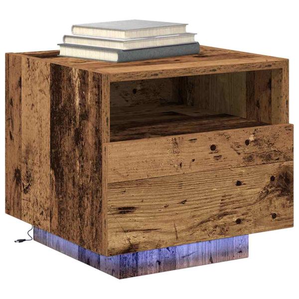 Nachttisch mit LED-Lichtern Alteiche 40x39x37 cm