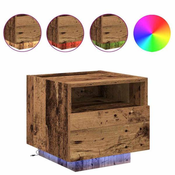 Nachttisch mit LED-Lichtern Alteiche 40x39x37 cm