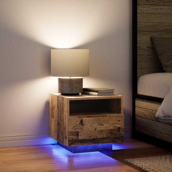 Nachttisch mit LED-Lichtern Alteiche 40x39x37 cm