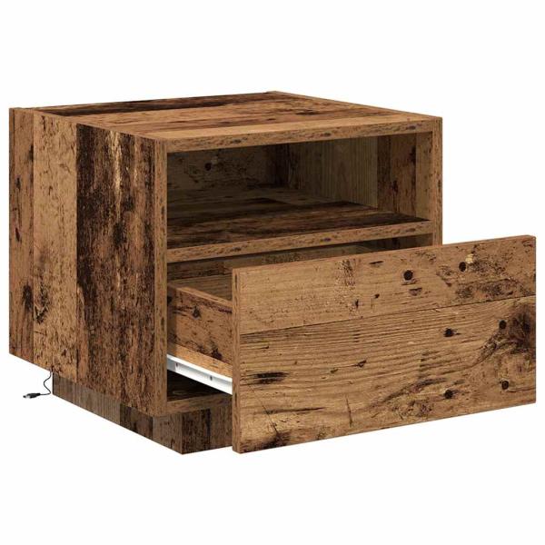 Nachttisch mit LED-Lichtern Alteiche 40x39x37 cm