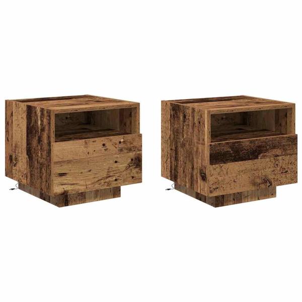 Nachttische mit LED-Lichtern 2 Stück Altholz 40x39x37 cm