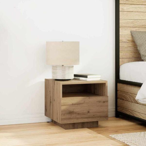 ARDEBO.de - Nachttisch mit LED-Lichtern Artisan Eiche 40x39x37 cm