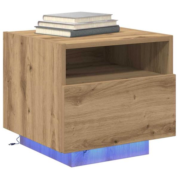 Nachttisch mit LED-Lichtern Artisan Eiche 40x39x37 cm