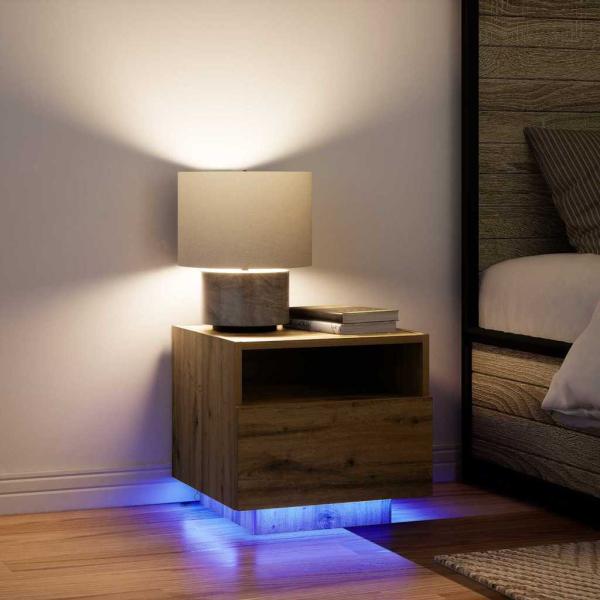 Nachttisch mit LED-Lichtern Artisan Eiche 40x39x37 cm