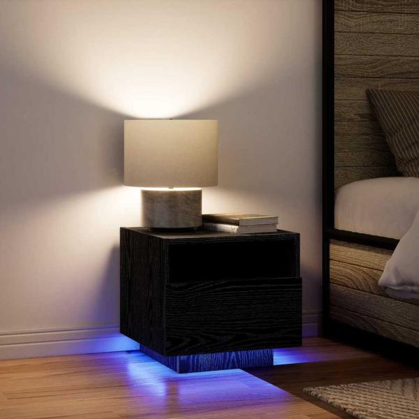 Nachttisch mit LED-Lichtern Schwarz Eiche 40x39x37 cm