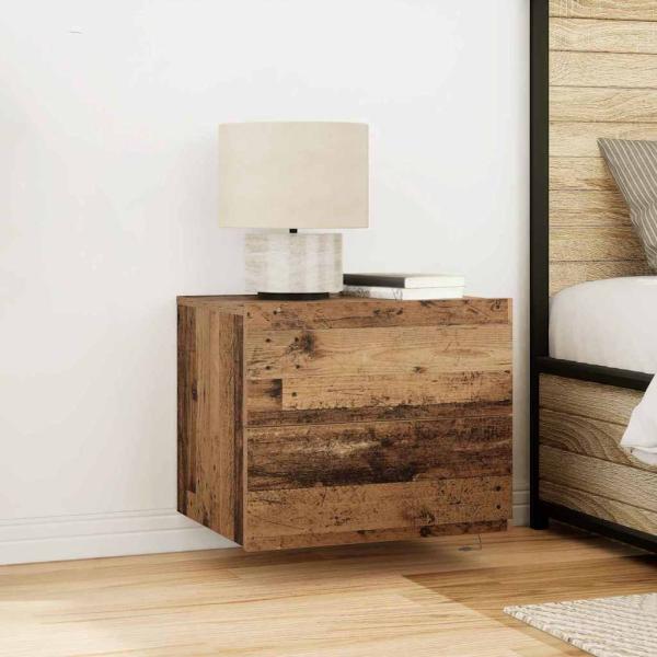 ARDEBO.de - Nachttisch mit LED Wandmontage aus altem Holz 50x39x41 cm