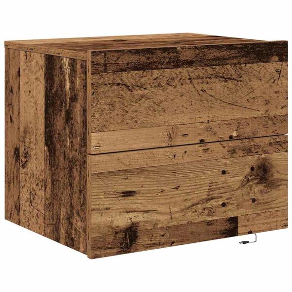 Nachttisch mit LED Wandmontage aus altem Holz 50x39x41 cm