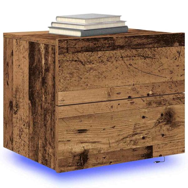 Nachttisch mit LED Wandmontage aus altem Holz 50x39x41 cm