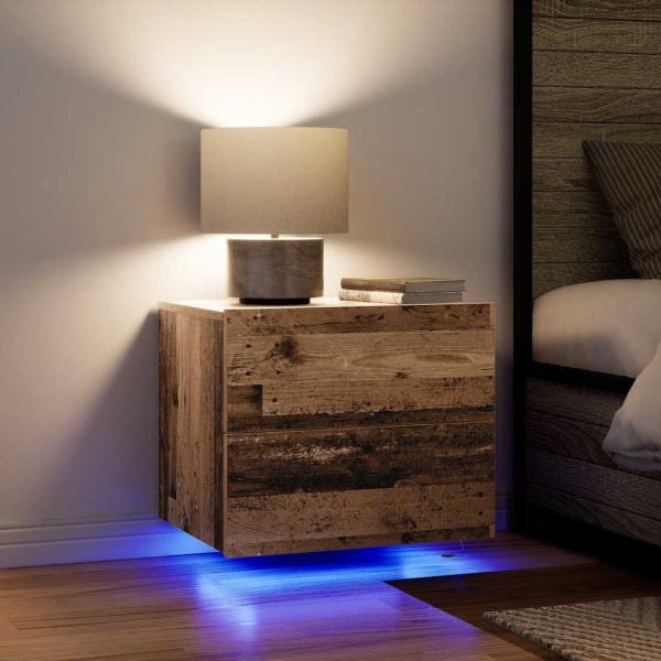 Nachttisch mit LED Wandmontage aus altem Holz 50x39x41 cm