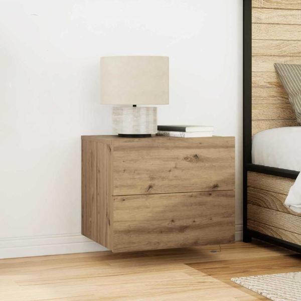 ARDEBO.de - Nachttisch mit LED Wandmontage Artisan Eiche 50x39x41 cm