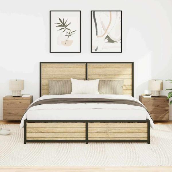 Nachttische mit LED-Lichtern Wandmontiert 2 Stück Artisan Eiche