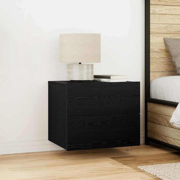ARDEBO.de - Nachttisch mit LED Wandmontage Schwarze Eiche 50x39x41 cm