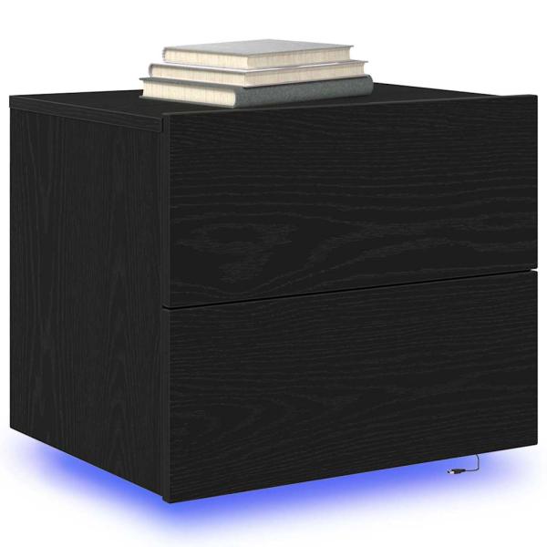 Nachttisch mit LED Wandmontage Schwarze Eiche 50x39x41 cm