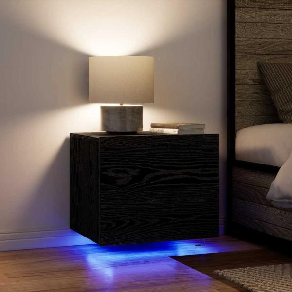 Nachttische mit LED-Lichtern Wandmontiert 2 Stück Schwarz Eiche