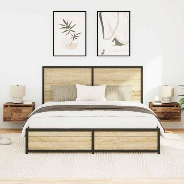 Nachttische mit LED-Lichtern 2 Stück Wandmontiert Altes Holz