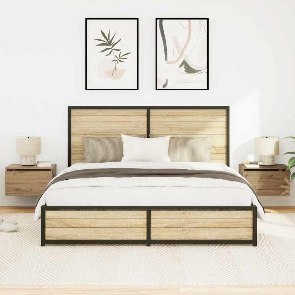 Nachttische mit LED-Lichtern 2er Set Wandmontiert Artisan Eiche