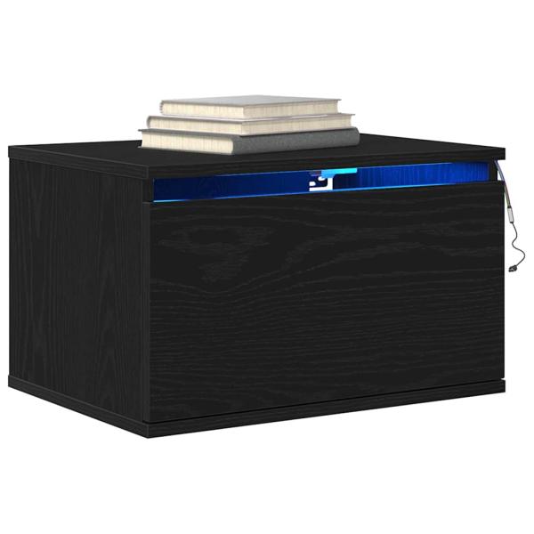 Nachttisch mit LED Wandmontage Schwarze Eiche 50x36x30 cm