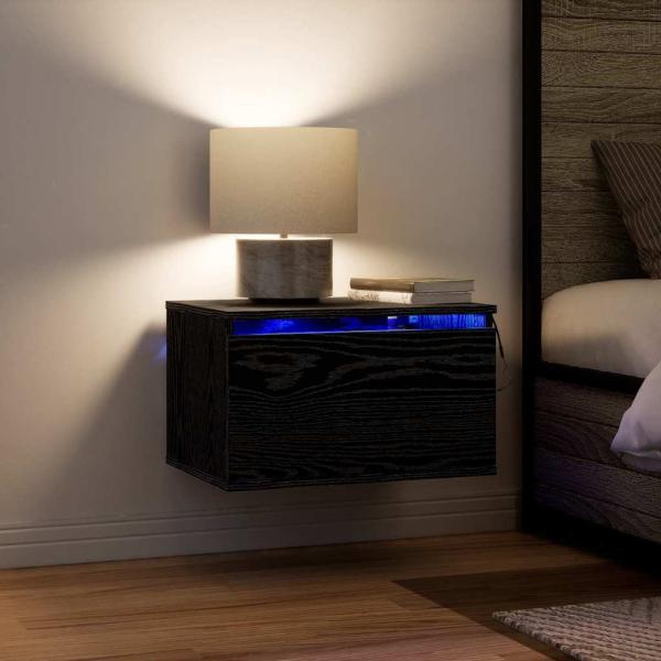Nachttische mit LED-Lichtern 2 Stück Wandmontiert Schwarze Eiche