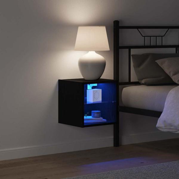 LED TV Schrank Schwarz Eichenoptik 30x28,5x30 cm Holzwerkstoff