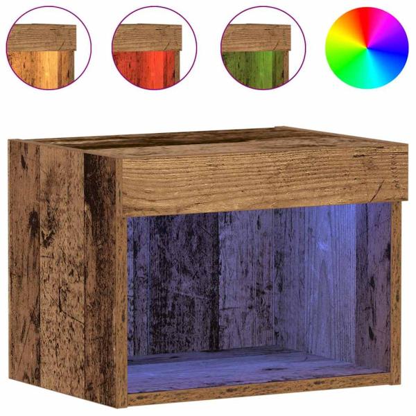 Wandschrank mit LED-Leuchten Altholz 40x30x30 cm