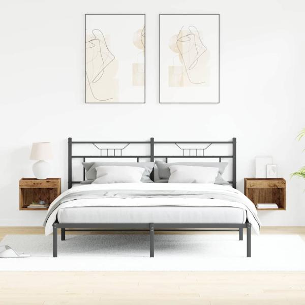 Wandregale mit LED-Lichtern 2 Stück Altholz 40x30x30 cm