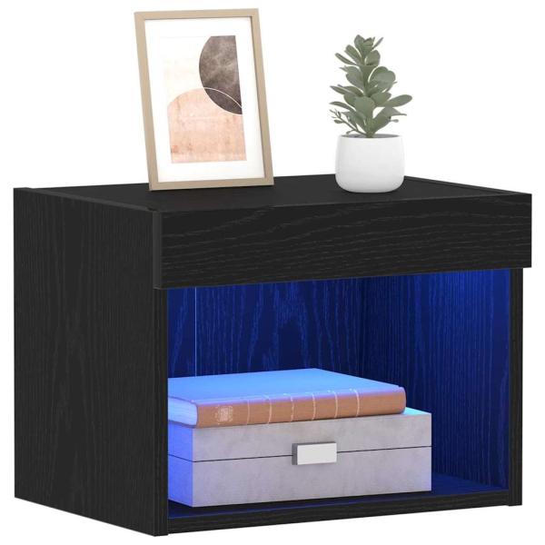 Wandregal mit LED-Lichtern Schwarz Eiche 40x30x30 cm