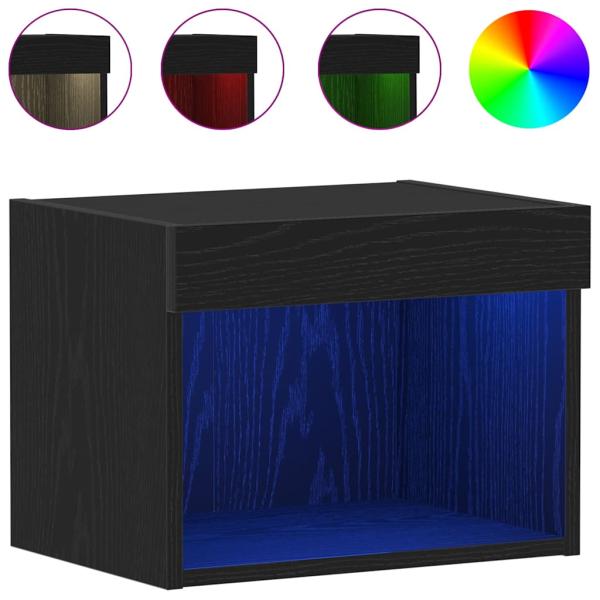 Wandregal mit LED-Lichtern Schwarz Eiche 40x30x30 cm