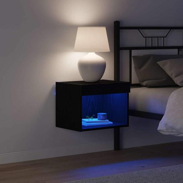Wandregal mit LED-Lichtern Schwarz Eiche 40x30x30 cm